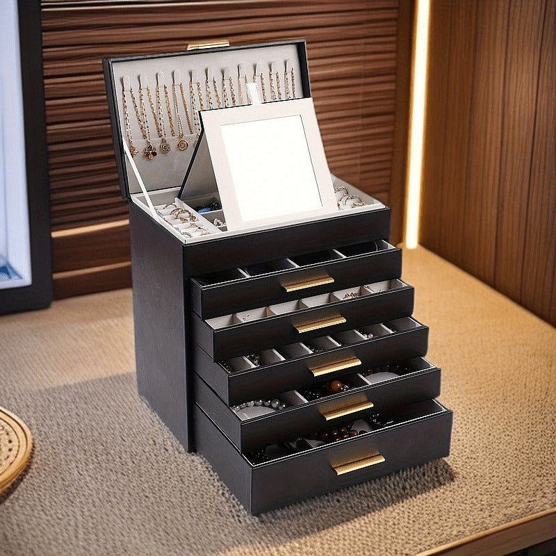 Boîte à Bijoux 5 Tiroirs et Miroir Pratique