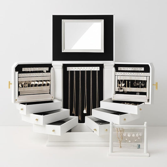 Boîte à Bijoux Bois avec Miroir et Rangement