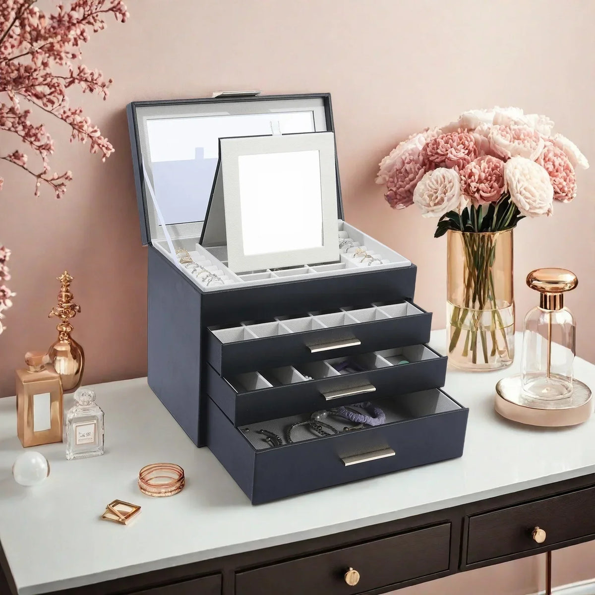 Boîte à Bijoux Moderne avec Miroir et Rangement