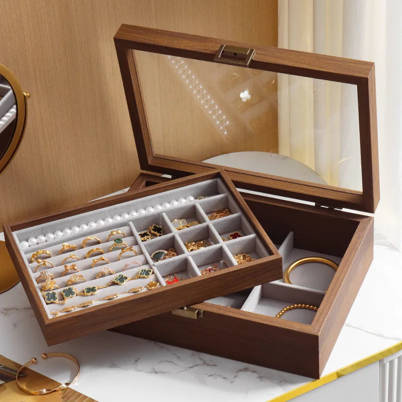 Boîte à Bijoux Bois Double Plateau Rangement