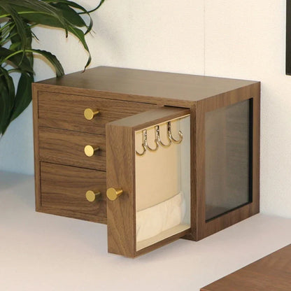 Boîte à Bijoux Bois avec Vitre et Tiroirs