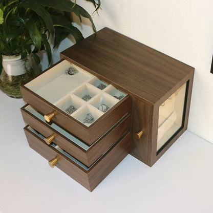 Boîte à Bijoux Bois avec Vitre et Tiroirs