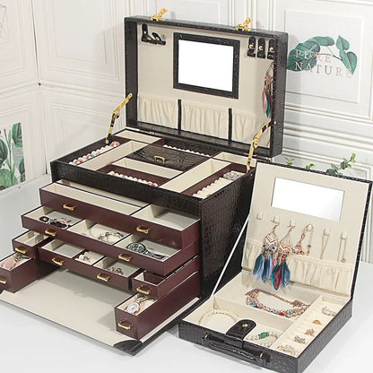 Boîte à Bijoux Cuir Croco - Grand Rangement