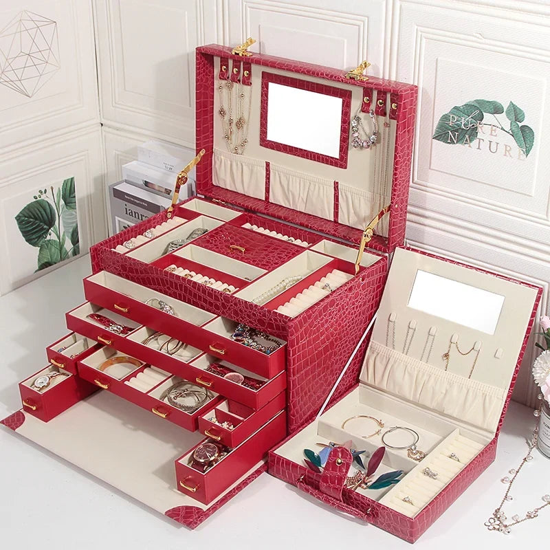 Boîte à Bijoux Cuir Croco - Grand Rangement