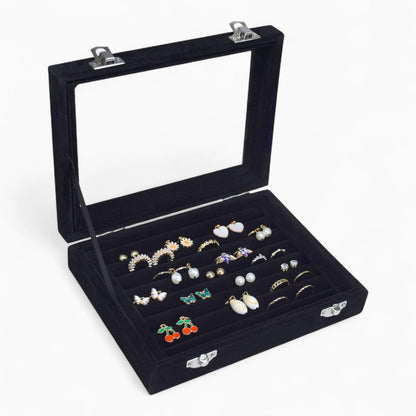 Boîte à Bijoux Velours pour Bagues - Couvercle Transparent