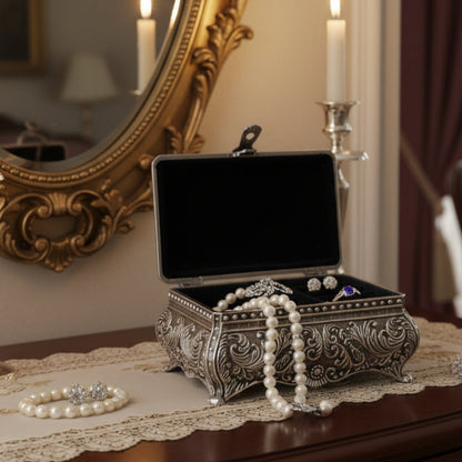Boîte à Bijoux Gothique Métal Sculpté Vintage