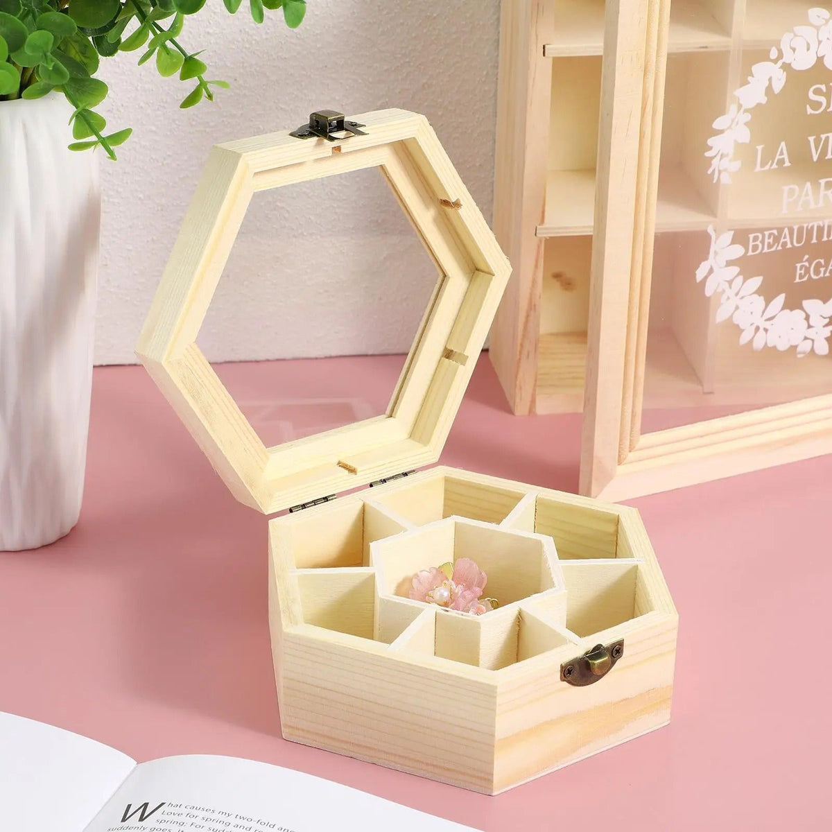 Boîte à Bijoux Bois Hexagonale - Rangement Pratique