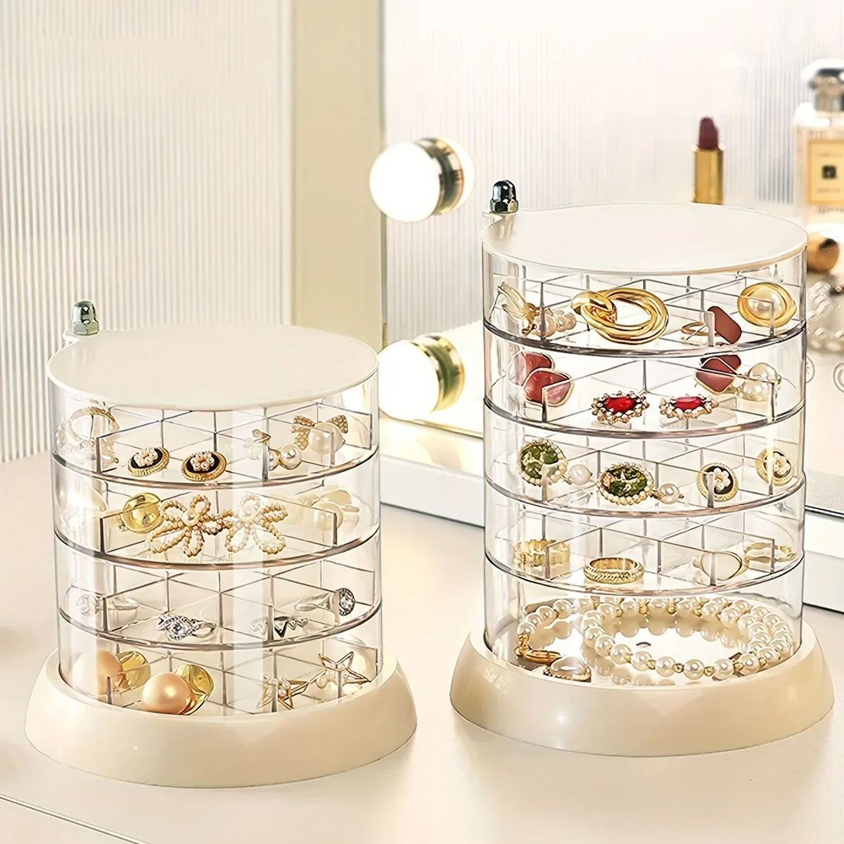 Porte Bijoux Rotatif avec Tiroirs - Transparent
